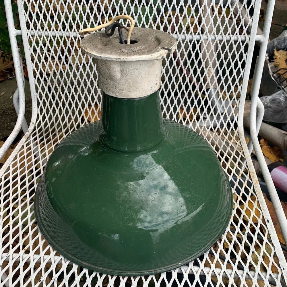 Vintage Green Industrial Porcelain Pendant Light Gas Station Metal Light Shade